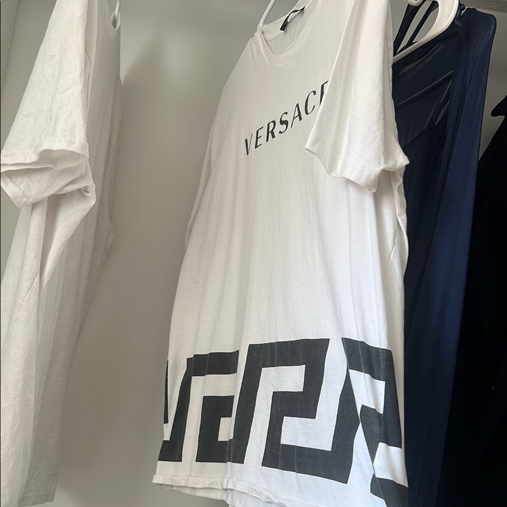 Versace White Tee with Black Greek Key Design